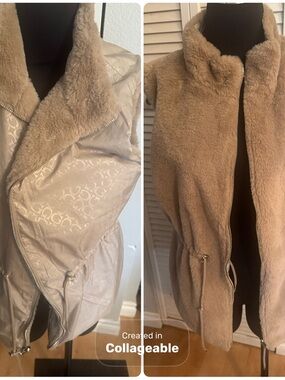 Guess Reversable Faux Fur Sleeveless Vest in Camel